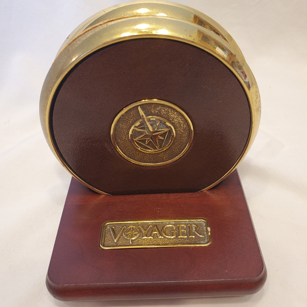 Voyager Vintage Wood & Brass Coaster Set With (2) Coasters And Storage Tray